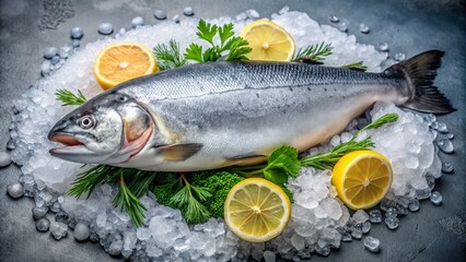 Fresh white salmon, expertly prepared and presented on ice, ideal for professional kitchens. Perfectly suited for