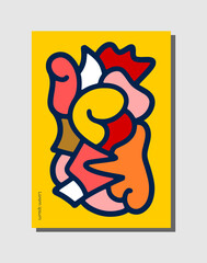 Wall decor print art abstract shape and line, yellow background