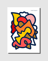 Wall decor print art abstract shape and line, white background