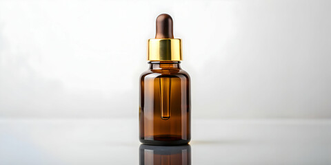 Naklejka premium Glass dropper bottle with golden cap and brown liquid on white background, glass, dropper, bottle, golden, cap, brown, liquid