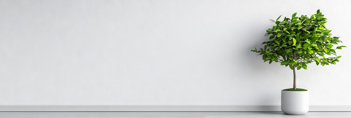 Obraz premium A potted plant with green leaves sits against a white wall.