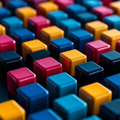 Obraz premium A vibrant arrangement of colorful blocks, showcasing a striking pattern of shapes in various hues for creative and artistic use.