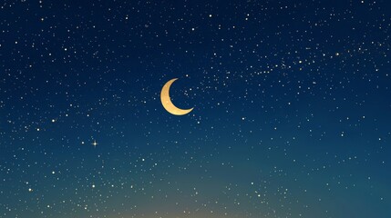 Fototapeta premium 17. A beautiful night sky featuring a crescent moon and a scattering of stars, ideal for an Islamic greeting card for Ramadan, highlighting the holiness of the month