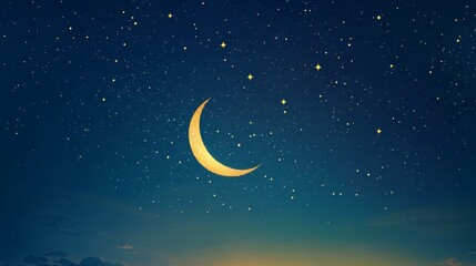 Naklejka premium 20. A captivating night sky with a crescent moon and starry backdrop, designed for a Ramadan greeting card, representing the spirituality and beauty of the holy month