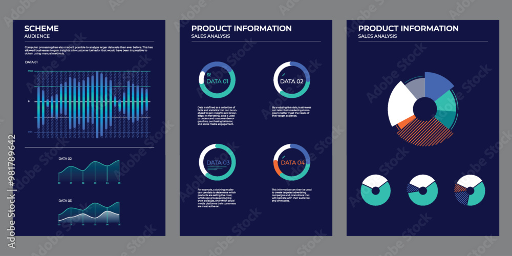 Poster coverage audience data charts in color. vector elements charts.