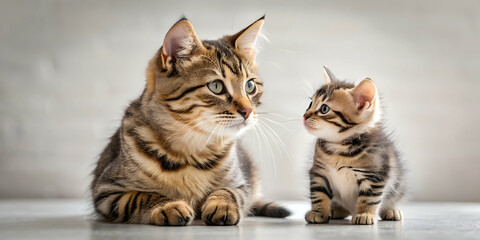 Adorable tabby cat looking lovingly at her playful kitten , feline, pets, cats, family, love, adorable, tabby, two