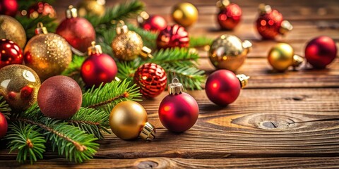 Christmas tree ornaments on wooden surface with red paint , holiday, festive, decoration, wood, background, rustic