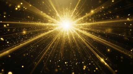 77. Bright gold light flares shining from the top center of a black backdrop, with rays of light creating a mesmerizing and dynamic visual effect, perfect for looping animations