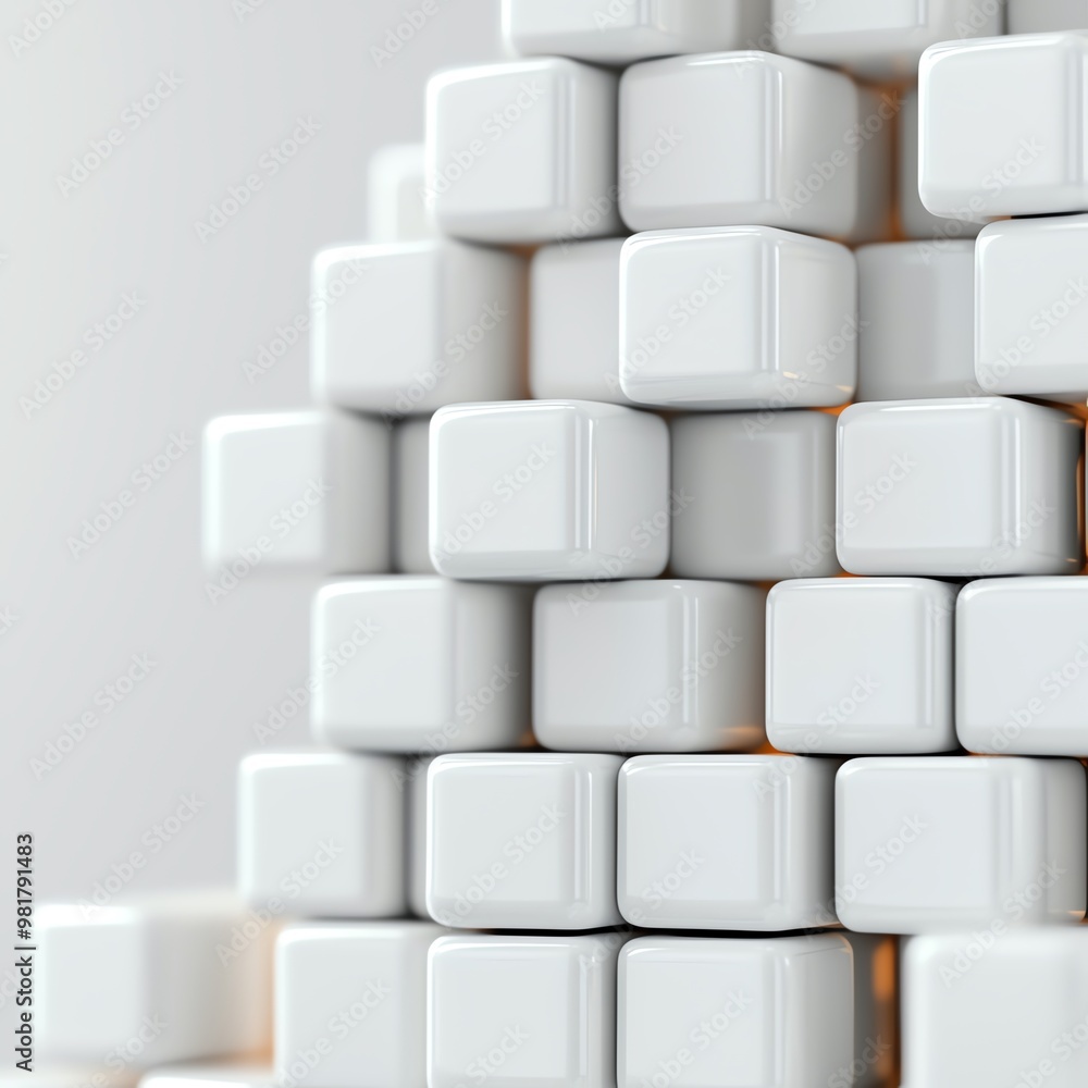 Aufkleber close-up of a stack of white cubes creating a modern, minimalist texture suitable for backgrounds or
