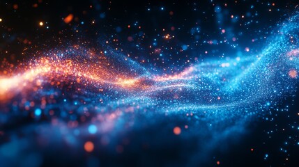 Obraz premium Abstract Blue and Orange Glowing Particles Swirling in the Dark