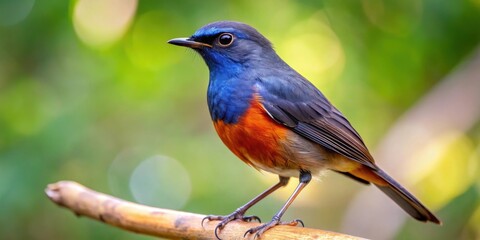 Fototapeta premium Indian robin perched on a tree branch in its natural habitat