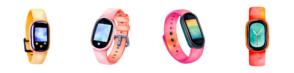 a fitness tracker clipart, Black Friday electronics promotion, watercolor illustration, modern hues,