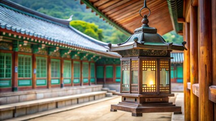Fototapeta premium Close-up of lantern at Gwaneumjeon lecture hall in Haeinsa Temple, South Korea, lantern