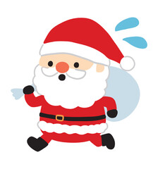 走るサンタクロースのイラスト　プレゼント袋を抱えて走るサンタ