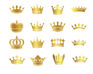 set of vector Illustration of Golden Crown Logo Sign