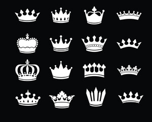 Vector flat crowns. Crown silhouettes icons