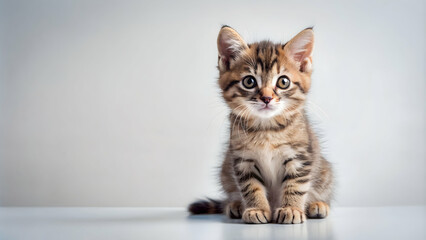 Obraz premium Cute kitten sitting on a white background, kitten, cute, sitting, white, background, feline, adorable, small, fluffy, pet, animal