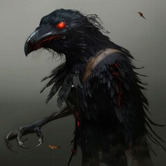 Crow humanoid PFP big red strong jaw big bird's crow beak tribe clothing eye