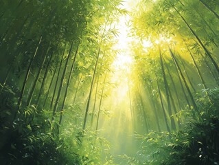 Obraz premium Sunbeams Through Bamboo Forest