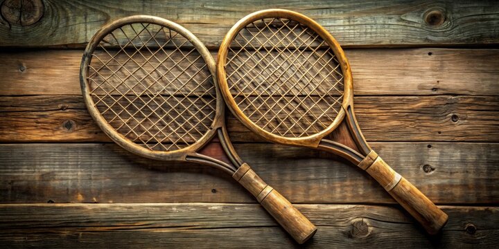 Old fashioned broken wooden tennis rackets , vintage, sport, equipment, isolated, wooden, retro, antique, damaged, vintage