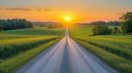 Obraz premium A Winding Road Through Green Fields at Sunset