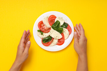 Salad Caprese, concept of tasty and delicious food