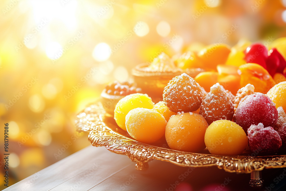 Wall mural thali with sweets and snacks for diwali