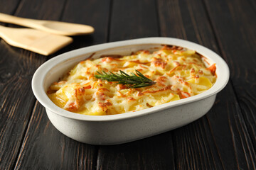 Concept of tasty and delicious homemade food - potato casserole