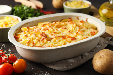 Concept of tasty and delicious homemade food - potato casserole