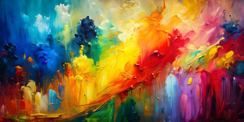 Abstract oil painting with vivid and textured brushstrokes in various colors, artistic and expressive