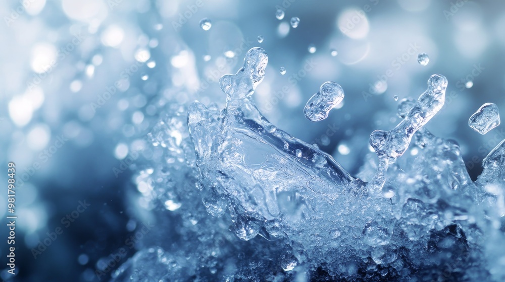 Poster close-up of a water droplet splash with bokeh background