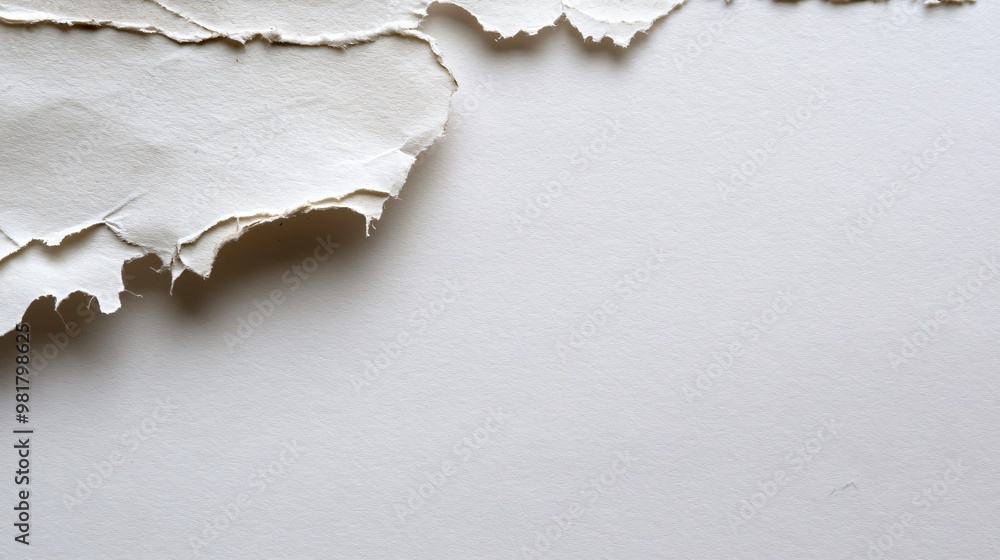 Aufkleber white textured paper with a torn edge in the upper left corner.