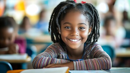 Portrait of a Smiling Young Girl in a Classroom Setting