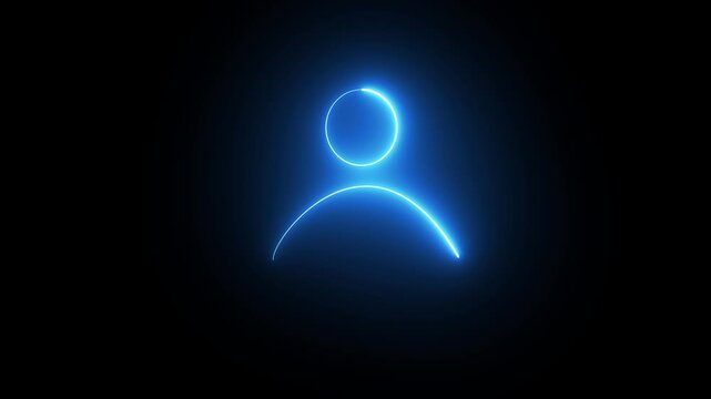 Glowing neon person sign, outline avatar pictogram in blue color. Neon icon of user in flat style, person icon, user icon illustration. User profile login.
