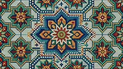 Graphic mosaic tile pattern for woven fabric and embroidery, seamless, pattern, woven, fabric, embroidery, graphic, mosaic