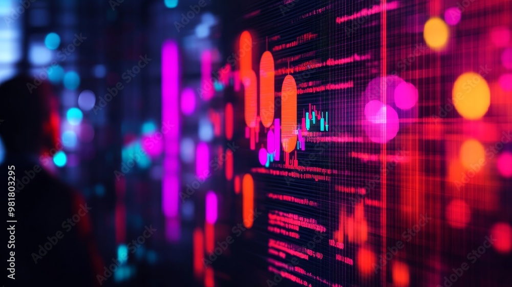 Aufkleber a data visualization display showing social media engagement with glowing circles and lines. this re