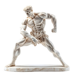 Detailed Muscular Greek Athlete Sculpture from the Renaissance Era on White Backdrop