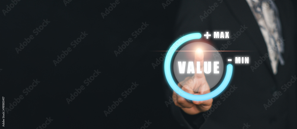 Poster professional businessman demonstrating the concept of adding value in business, highlighting the imp