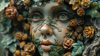 Fototapeta premium Floral Portrait: A Woman Transformed by Nature