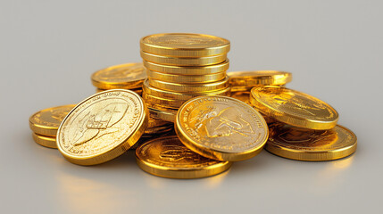 A pile of gold coins isolated on a simple background