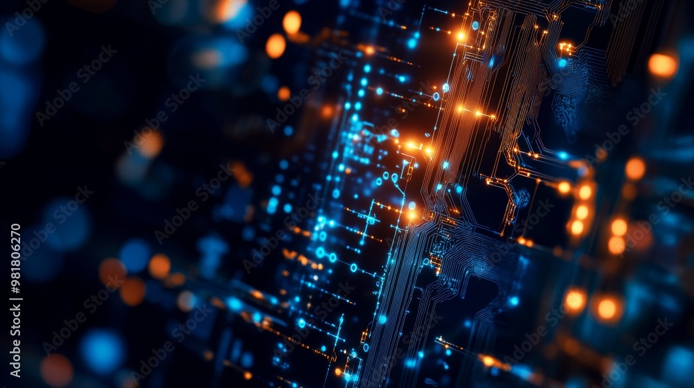 Poster the future of technology: a high-tech business hub integrating the internet with advanced technology