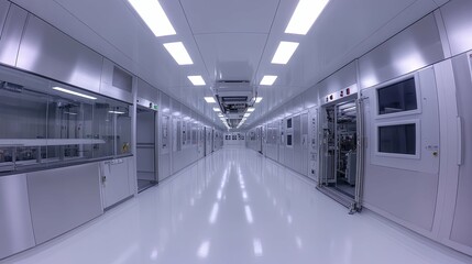 Obraz premium A Sterile Cleanroom Corridor with Equipment and Machinery