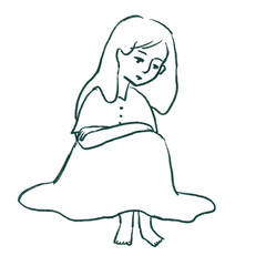 憂鬱な女性のイラスト（線のみ）