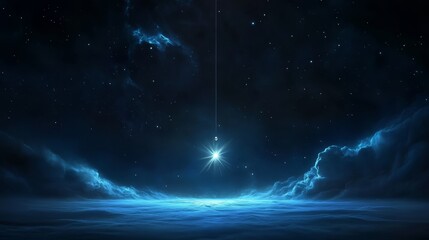 A lone glowing star hangs suspended in the vast expanse of space, symbolizing hope, mystery, wonder, cosmic beauty, and the vastness of the universe.