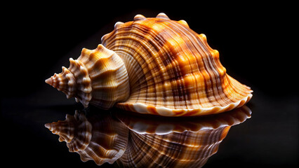 Obraz premium Beautiful seashell isolated on black background, seashell, isolated, black background, vibrant, colorful, close-up, marine
