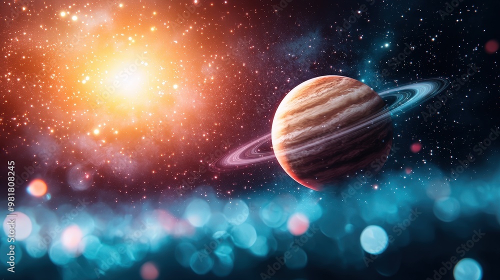 Poster an astronaut teleporting from a spaceship to a distant planet