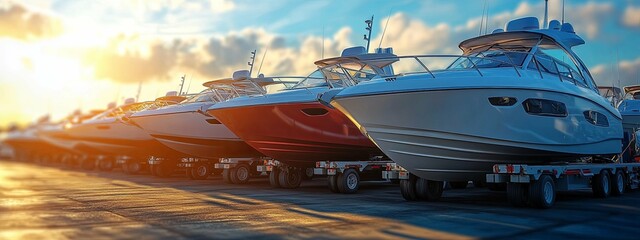 Luxury Motorboats on a Trailer at Sunset