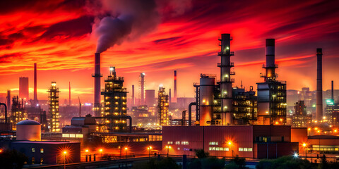 Fototapeta premium Reddish night lights over urban cityscape with industrial background, night, lights, cityscape, urban, industrial, backdrop