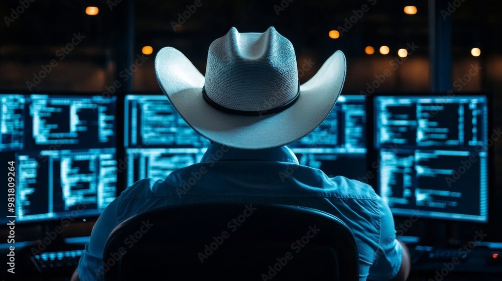 Poster illuminated by technology: an ethical hacker's workspace