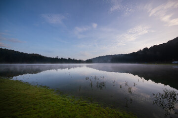 Soft reflections on the lagoon. Cold morning dew.